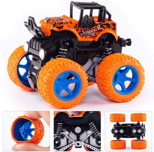 Miniatura 5 de Monster Trucks para niños, paquete de 4 vehículos de tracción para niños pequeños, rotación de 360°, 4 ruedas, autos de fricción duraderos, juguetes