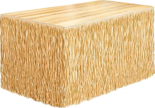Fovths 1 paquete de falda de mesa de hierba Luau con flecos de papel, falda de paja oscura de 108 x 30 pulgadas, faldas de mesa hawaianas de