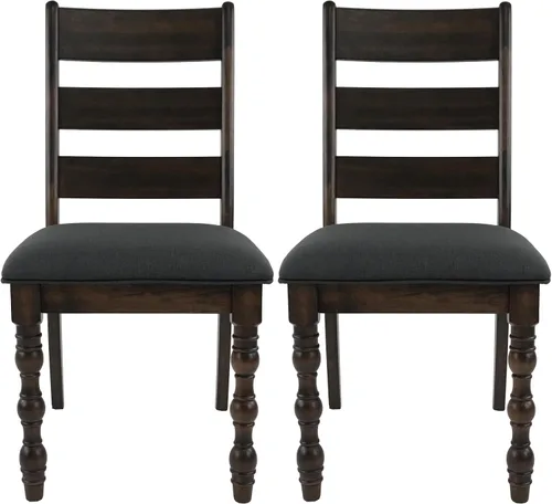 Kmax Juego de 2 sillas de comedor de granja, silla de cocina rústica tapizada con respaldo de escalera, silla de madera marrón oscuro con patas de