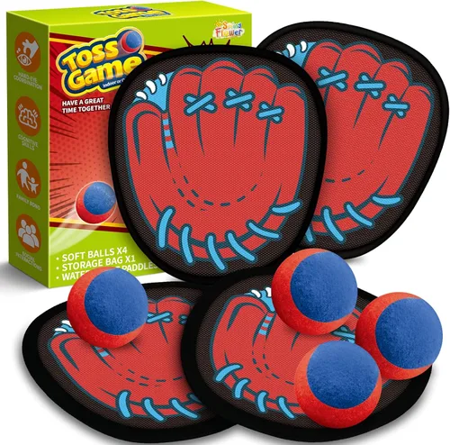 SpringFlower Paquete de 4 juegos de atrapar y lanzar, juego de pelota para atrapar niños pequeños, juego de béisbol para niños, playa y piscina al