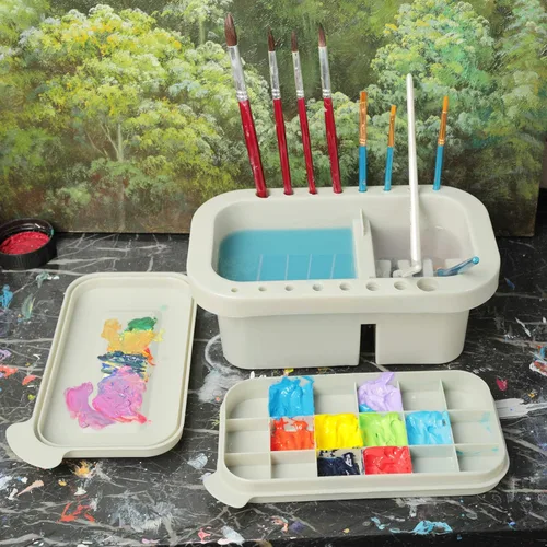 Miniatura 6 de MyLifeUNIT Limpiador de pinceles, soporte para pinceles y organizadores con paleta para acrílico, acuarela y pinturas a base de agua (gris)