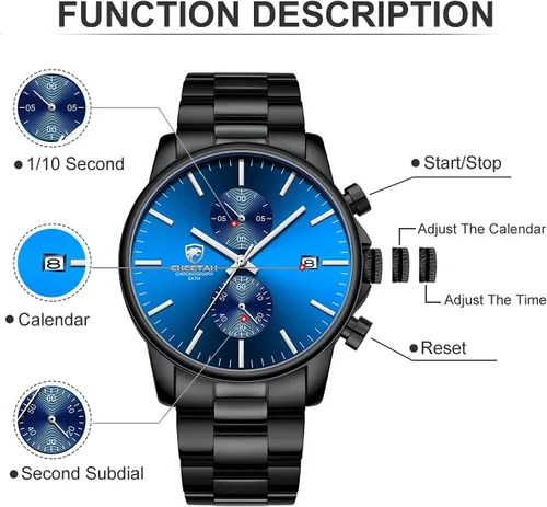 Miniatura 5 de GOLDEN HOUR Fashion Business - Relojes para hombre con cronógrafo, a prueba de agua, de acero inoxidable, reloj de cuarzo, con fecha automática
