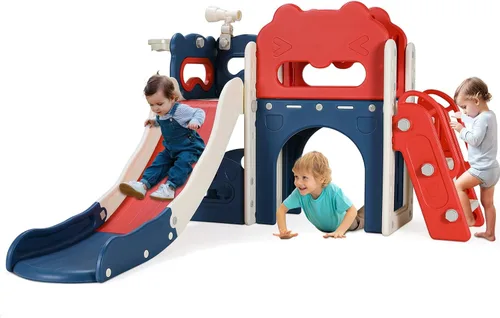 MAMIZO Tobogán grande 8 en 1 para niños pequeños, tobogán en forma de L con pendiente larga, juego de escalador para bebés con escalones cerrados,