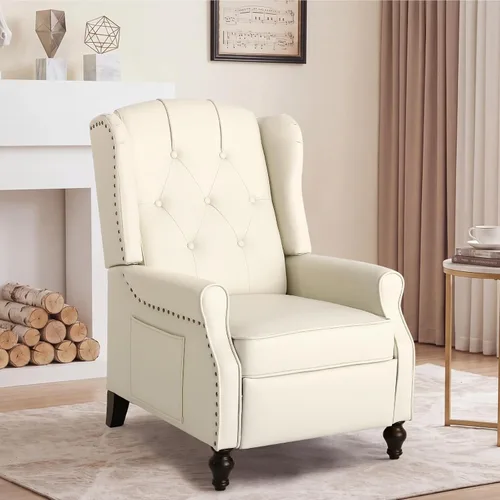 Miniatura 15 de Silla reclinable PALLOME con respaldo alto, asiento con masaje y calor, tapizado de tela, con respaldo acolchado, silla reclinable para sala de Beige