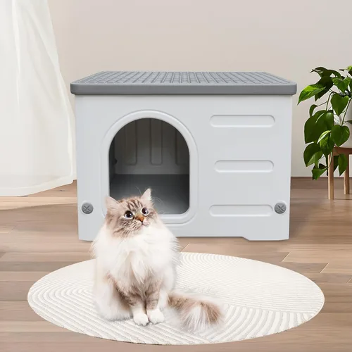 Miniatura 5 de Casa de Gatos de Plástico para Interior y Exterior, Casas para Gatos Salvajes Impermeables para Gatos al Aire Libre, Refugio para Gatos al Aire