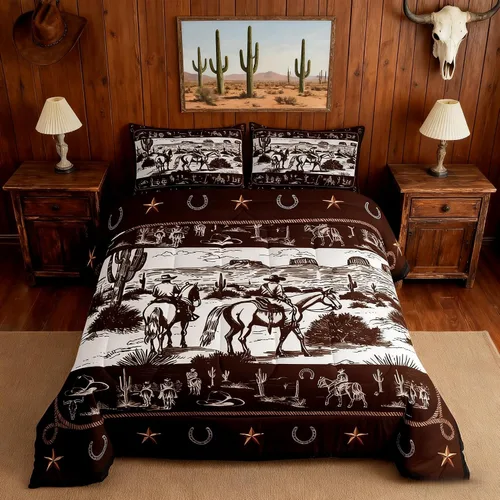 Miniatura 44 de Juego de edredón rústico de oso tamaño completo, juego de ropa de cama de caza de animales salvajes de 3 piezas, edredón de plumón vintage de cabaña