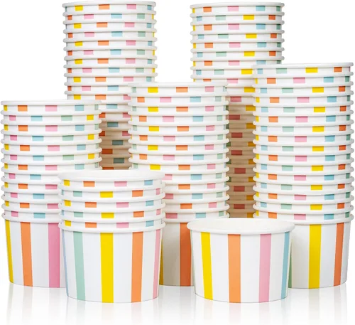 MATICAN Tazas de papel para helado, 100 unidades de 9 onzas, cuencos desechables de postre para alimentos fríos o calientes, suministros de fiesta