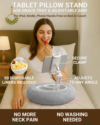 Miniatura 2 de Soporte de almohada Kindle para cama, soporte ajustable para tableta y teléfono para iPad, Kindle, sofá, soporte para aperitivos y bebidas, 50