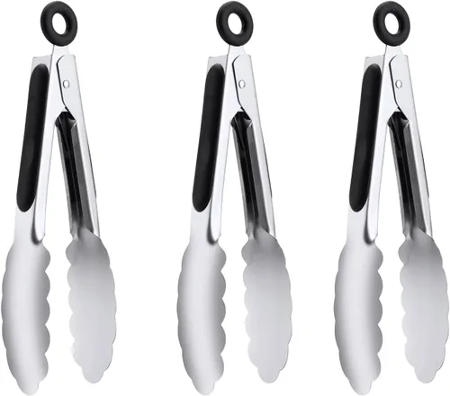 Juego de 3 pinzas de cocina pequeñas de 7 pulgadas, pinzas de hielo de acero inoxidable, pinzas para alimentos, mini pinzas para servir aperitivos,
