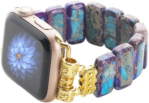 Miniatura 16 de Natural Stone Imperial Jasper Bracelet Beaded-Bands Compatibe with iWatch Series11 10 9 8 7 6 5 4 3 2 1, Handmade Elastic Stretch Beaded Strap For