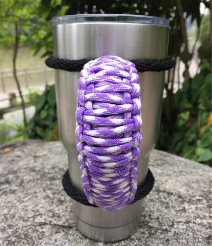 Miniatura 5 de MOCE Mango de paracaídas hecho a mano para vaso Yeti/Rtic/Ozark Trail Rambler de 30 onzas. Morado/Blanco Violeta/Blanco