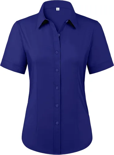 Miniatura 7 de Siliteelon - Camisas de vestir con protección contra manchas, sin arrugas, de manga corta, color liso, con botones, para mujer