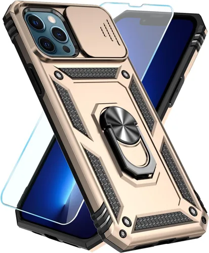 Miniatura 13 de SunStory Funda compatible con iPhone 12 Pro Max con protector de pantalla HD, cubierta de cámara deslizante y soporte de anillo giratorio
