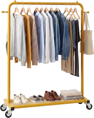 Miniatura 8 de Sywhitta Perchero con ruedas con estante de almacenamiento de malla y marco de metal resistente, perchero con ruedas para colgar ropa, abrigos