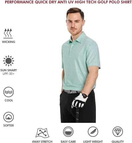 Miniatura 5 de Men's Golf Polo Shirts Short Sleeve Striped Performance Moisture Wicking Dry Fit Golf Shirts for Men