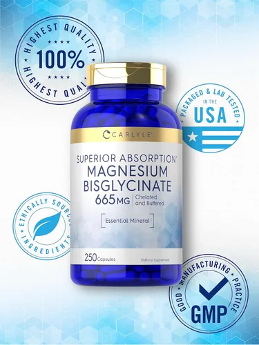 Miniatura 5 de Carlyle Bisglicinato de magnesio tamponado 665 mg 250 cápsulas Mineral esencial quelado Suplemento sin OMG y sin gluten