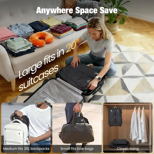 Miniatura 5 de Bolsas de vacío para viajes con bomba, juego de 3 tamaños, bolsas de compresión al vacío reutilizables para equipaje, ahorro de espacio IP67, cubos