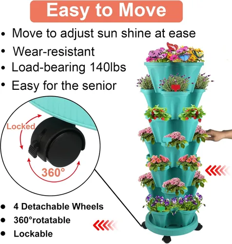 Miniatura 3 de DUNCHATY Maceta vertical apilable con juego de herramientas, maceta de hierbas de 7 niveles con riego automático para cultivo en interiores y 3-1