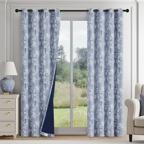 Miniatura 13 de FMFUNCTEX - Cortinas 100% blackout, 63 pulgadas de largo, estampado floral, aislamiento térmico, bolsillo para cortinero, 2 paneles, estilo granja