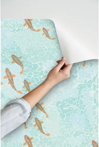 Miniatura 3 de Spoonflower Papel tapiz autoadhesivo de 12 x 2 pies – Pescado naranja agua mar océano ola náutica papel tapiz extraíble personalizado