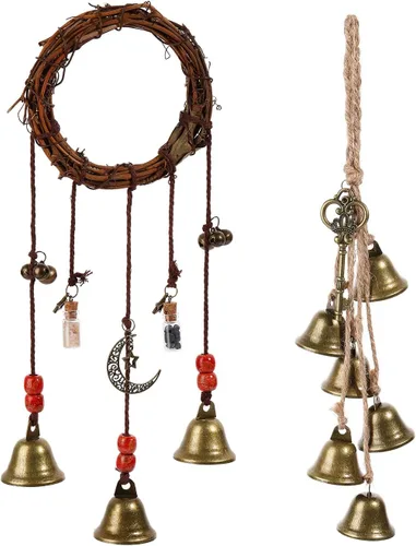Miniatura 9 de Campanas de bruja para pomo de puerta para protección Campanas colgantes de viento Campanas decorativas hechas a mano para decoración bohemia