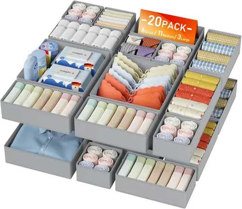 Miniatura 16 de DIMJ Organizador de cajones de ropa – Paquete de 20 contenedores organizadores de cajones de armario para almacenamiento de ropa de bebé, Rosa