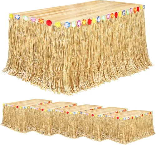 Miniatura 13 de Fovths Luau - Falda de mesa de hierba natural de 9 pies x 29.5 pulgadas, falda de mesa hawaiana para decoraciones de fiesta hawaiana tropical, Verde