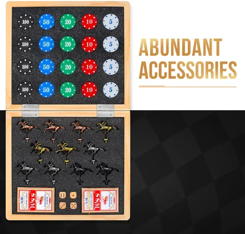 Miniatura 4 de TooyBing Juego de mesa grande de carreras de caballos de 21 pulgadas, juegos de carreras de caballos con cartas y dados y 11 potrillos de metal