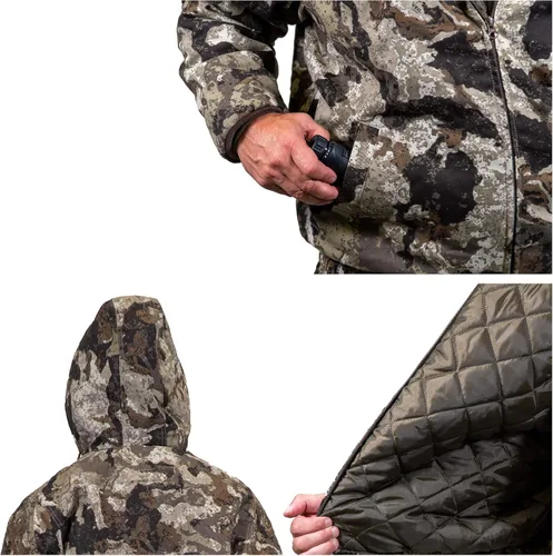 Miniatura 5 de HOT SHOT Chaqueta de caza de camuflaje de sarga aislada para hombre, camuflaje con carcasa de algodón, para clima frío, caza de aves y ciervos