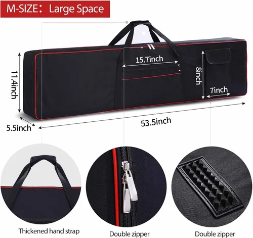 Miniatura 6 de Funda para teclado de 88 teclas, funda para piano con 2 bolsillos, funda para conciertos de teclado, 600D duradero, tela Oxford acolchada