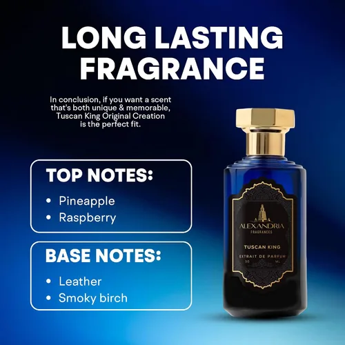 Miniatura 5 de Alexandria Fragrances Perfume Tuscan King – Eau de Parfum de larga duración para hombres y mujeres – Colonia para hombre con frambuesa, cuero, piña