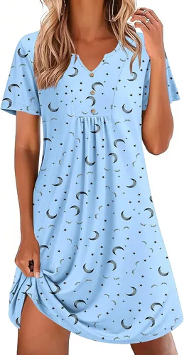 Miniatura 17 de Ekouaer Camisones para mujer de algodón Vestidos de noche Plisados Camisones Henley Cuello en V Camisas de dormir de manga corta Ropa de dormir