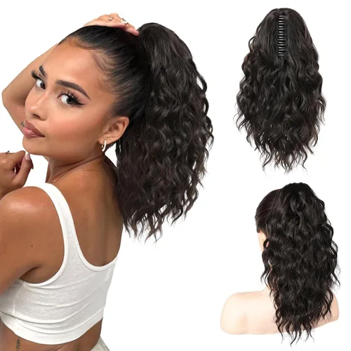 Miniatura 12 de SEIKEA 10" Extensión de Cola de Caballo Corta con Destacado de Garra, PT001 Ella Cabello Ondulado y Rizado Grueso, Clip de Mandíbula