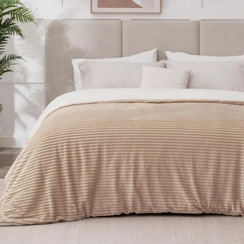 Miniatura 26 de Manta Sherpa para sofá, súper suave y gruesa, manta blanca, mantas cálidas para invierno, manta mullida para sofá cama, forro polar a rayas, crema