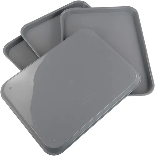 Miniatura 7 de Gloreen Juego de 4 bandejas rectangulares de comida rápida, bandejas de café estándar para cafetería, color gris