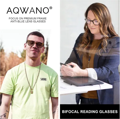 Miniatura 2 de AQWANO Lentes de lectura bifocales con estilo de moda, protección anti UV400, lectores de calidad ligera, bisagra de resorte bifocales, para hombres