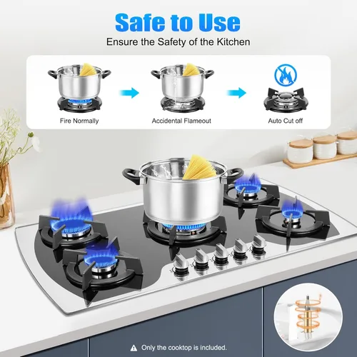 Miniatura 3 de Estufa de gas de 5 quemadores de 36 pulgadas, estufa de gas integrada, cinco quemadores sellados, estufa de gas de propano GN/LPG, cocina