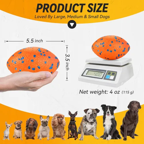 Miniatura 6 de FUSOTO Pelotas de 5.5 pulgadas para perros, juguetes de fútbol duraderos para perros masticadores agresivos, pelotas de rugby grandes, juguetes