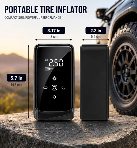 Miniatura 3 de Compresor de aire portátil del inflador de neumáticos, potencia dual (12V DC/recargable) Digital Display Gauge Car Tire air Pump, Battery