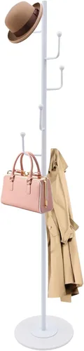 Miniatura 13 de Perchero para ropa de 67 pulgadas con base de almacenamiento y ganchos, perchero resistente para colgar ropa, bolsos, sombreros y zapatos para Dorado