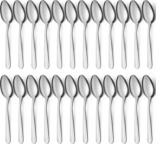 BEWOS Juego de 24 cucharas – Cucharas de 7.5 pulgadas, cuchara de acero inoxidable, cuchara de cena, apta para lavavajillas, cucharadas pulidas con