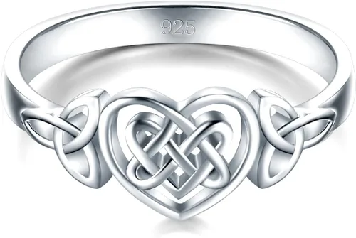 Miniatura 2 de Anillo de plata esterlina 925, anillo apilable, alianza de matrimonio para siempre, resistente al deslustre, pulido intenso, nudo celta, corazón