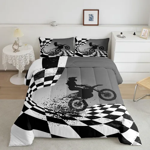Miniatura 2 de Erosebridal Juego de ropa de cama de motocross para motociclista, tamaño matrimonial, juego de edredón para deportes extremos para niños