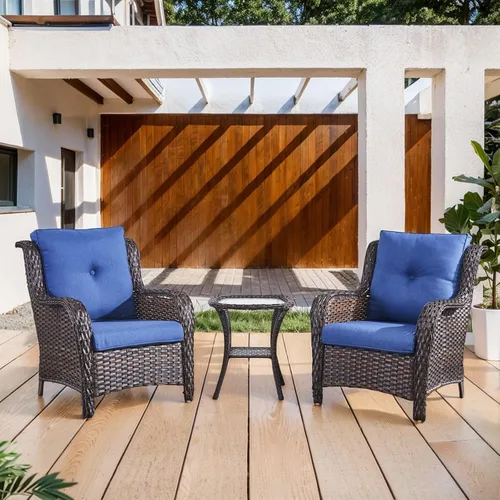 Miniatura 60 de Belord Juego de muebles de exterior, sillas de mimbre para patio, muebles de ratán de 3 piezas con mesa auxiliar, juegos de sillas bistró de patio