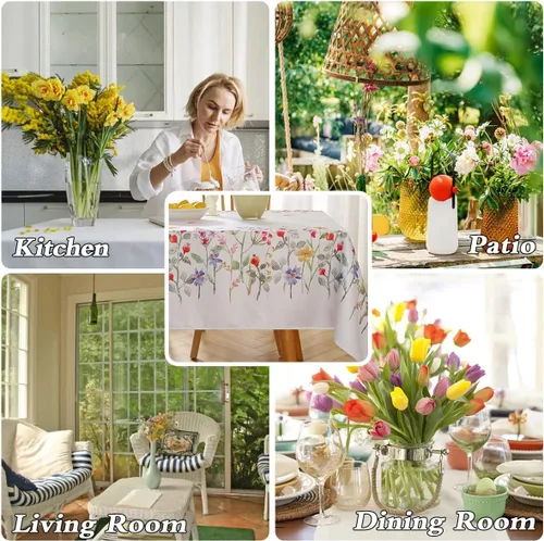 Miniatura 7 de SASTYBALE - Mantel floral de verano, rectangular de 52 x 70 pulgadas, estampado de flores coloridas, mantel impermeable para exteriores, a prueba