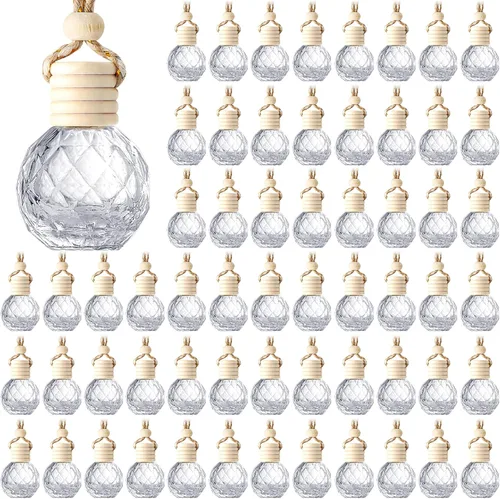 Miniatura 8 de BBTO 100 ambientadores para automóvil con tapa de madera, difusor de aromaterapia vacío, soporte de fragancia transparente para automóvil, colgante