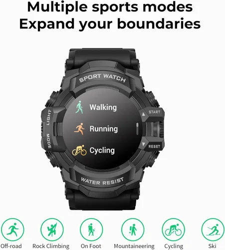 Miniatura 5 de MIDDOW Reloj inteligente militar con linterna (respuesta/hacer llamada), brújula, podómetro/frecuencia cardíaca/sueño/más de 100 modos deportivos