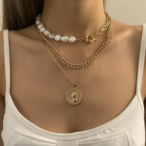 Miniatura 33 de Long tiantian Collares en capas para mujer, joyería occidental para mujer, collar de moneda apilable, collar de país, moderno, bohemio, verano