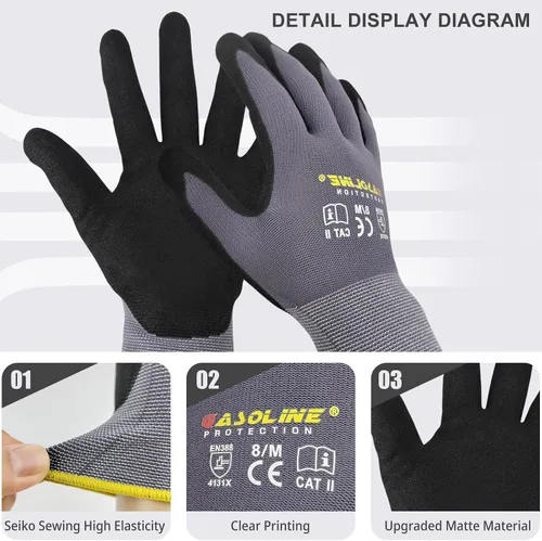 Miniatura 2 de Work Gloves MicroFoam Nitrile Coated-12 Pairs,Seamless Knit Nylon&Spandex Gloves,Grey Work gloves