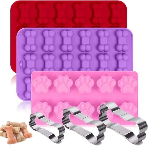 Miniatura 10 de Moldes de silicona para hielo con forma de pata de perro y hueso, moldes antiadherentes de silicona de grado alimenticio para chocolate, dulces